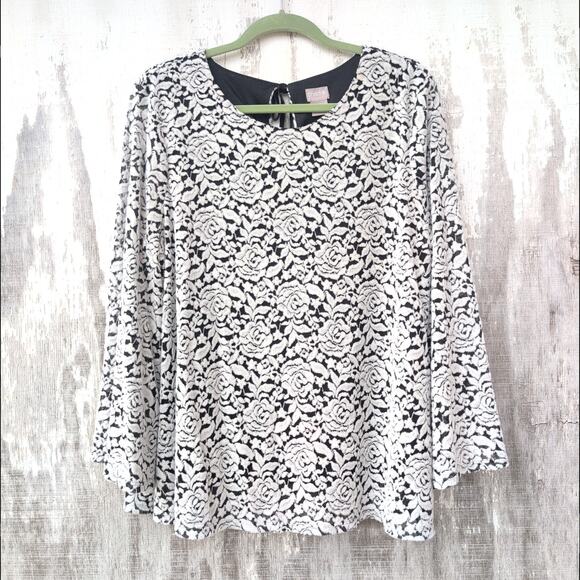 Chico's Rose VelvetBurnout Jaquard LanternSleeve Delicate Romantic Top Women's L - Picture 1 of 13